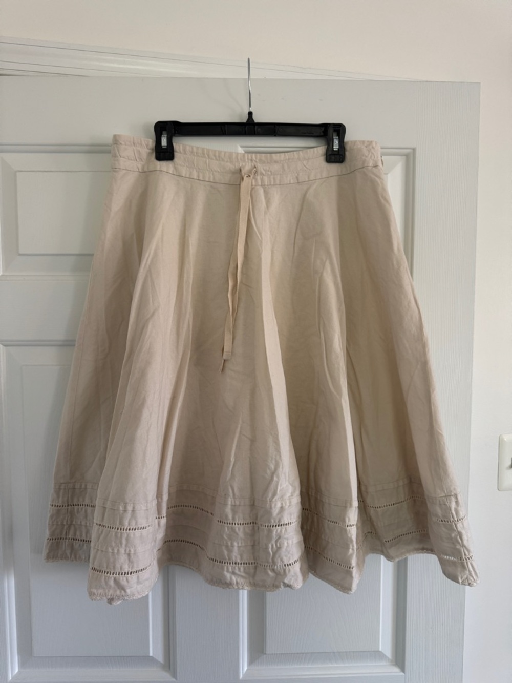 Banana Republic Cream A-Line Midi Skirt with Drawstring